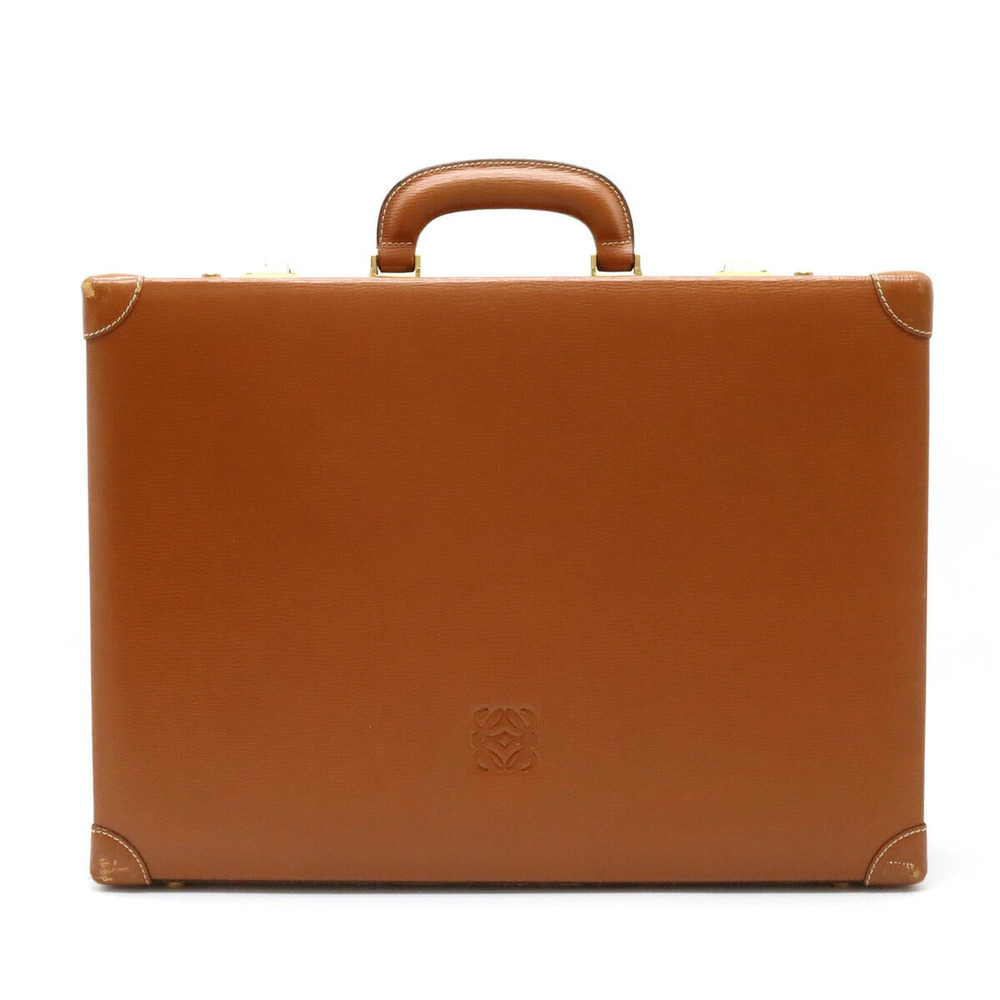 Loewe Anagram Attache Bag Business Briefcase Dial Lock Leather Camel Brown